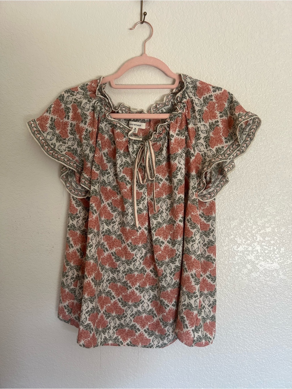 Max Studio Blouse Top - Coral/Cream